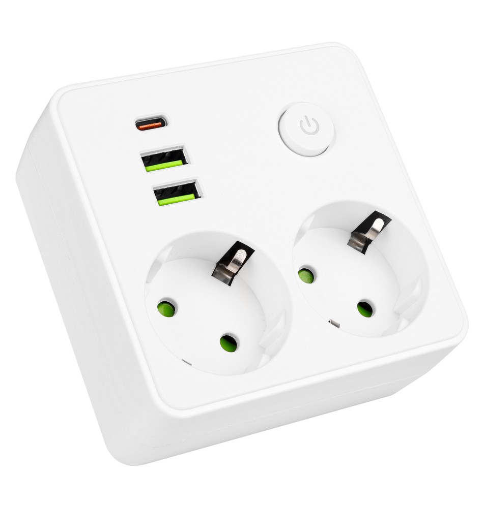 Rozgałęźnik Modi biały 2x230V + 2x USB-A 1x USB-C | LVT