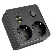Rozgałęźnik Modi czarny 2x230V + 2x USB-A 1x USB-C | LVT
