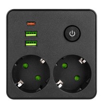 Rozgałęźnik Modi czarny 2x230V + 2x USB-A 1x USB-C